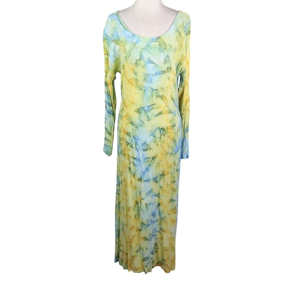 Vintage 90s Yellow and Blue Tie Dye Long Sleeve Maxi Dress